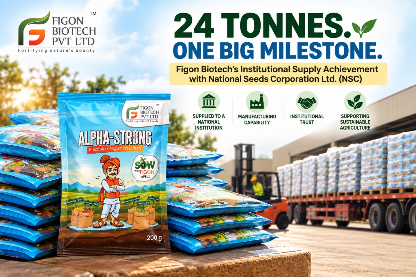 Figon Alpha pouches stacked for dispatch to National Seeds Corporation Ltd.